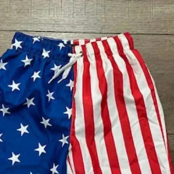 Patriotic Stars & Stripes boys med 10/12‎ lined Swim trunks board shorts red EUC - Picture 2 of 7